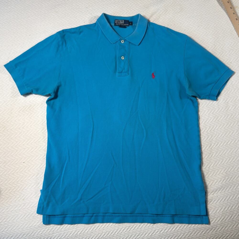 Polo Ralph Lauren Golf Shirt Mens Medium Blue Cotton Tennis Sports Short Sleeve